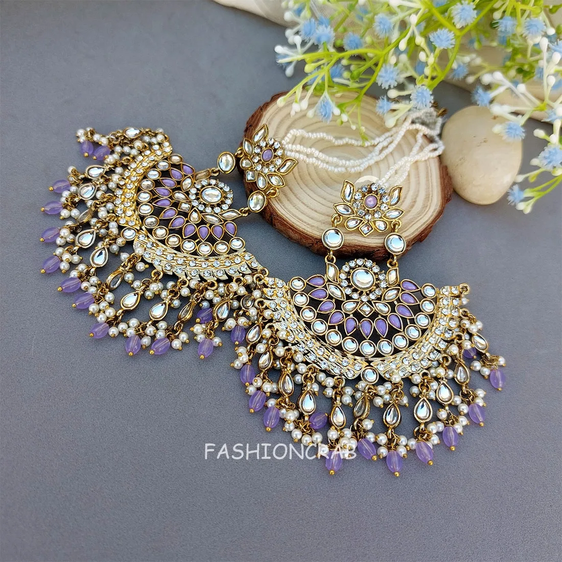 Meera Chandbali Earrings - Lavender