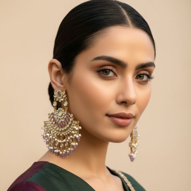 Meera Chandbali Earrings - Lavender-04 Meera Chandbali Earrings - Lavender-04