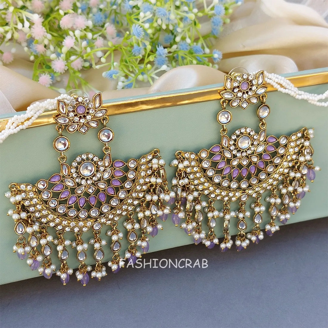 Meera Chandbali Earrings - Lavender