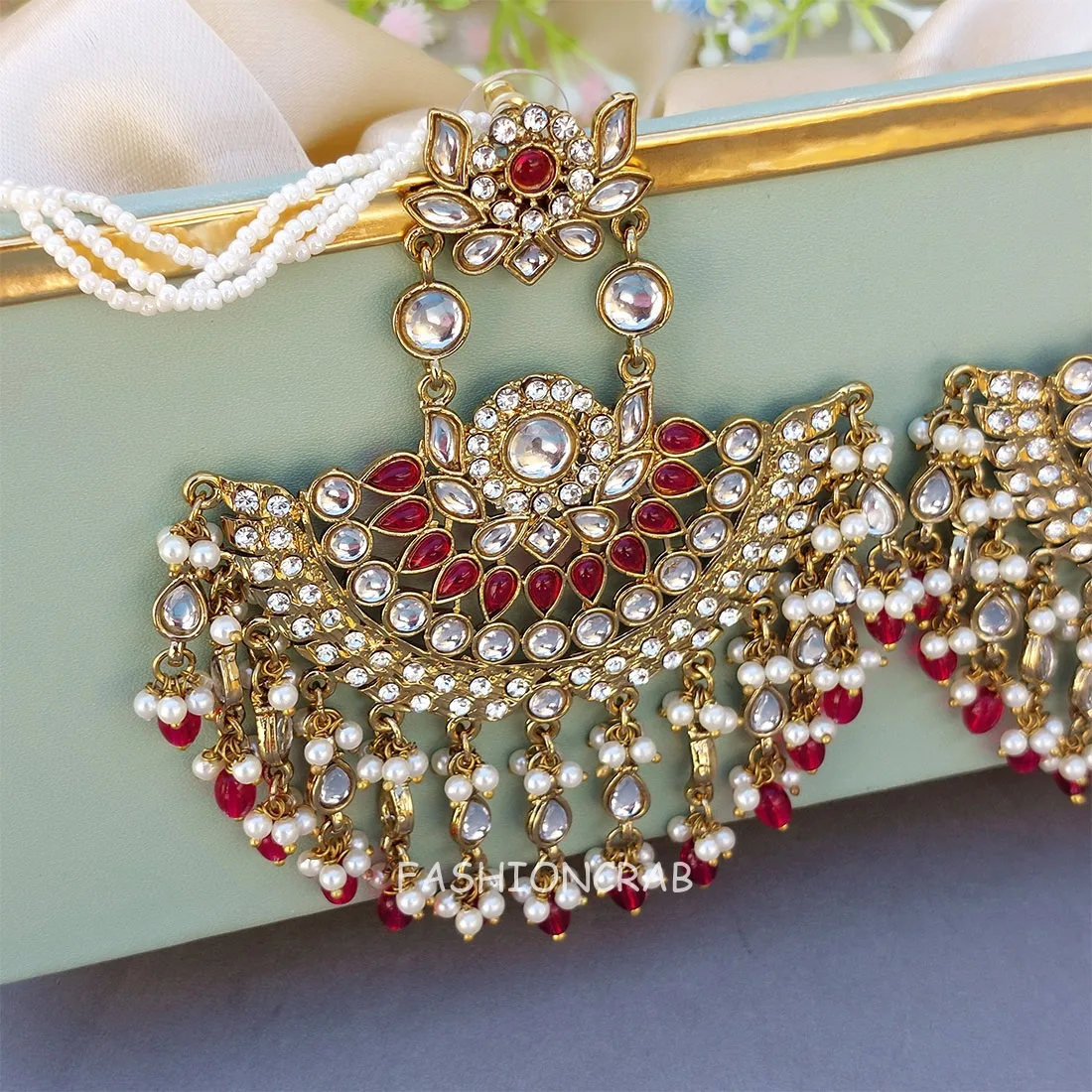 Meera Chandbali Earrings - Pink