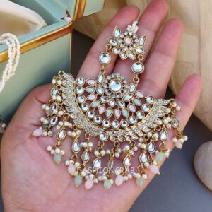 Meera Chandbali Earrings - Pink Green