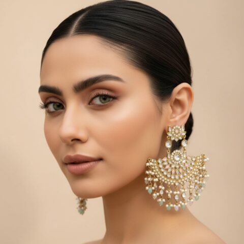 Meera Chandbali Earrings - Pink Green-04