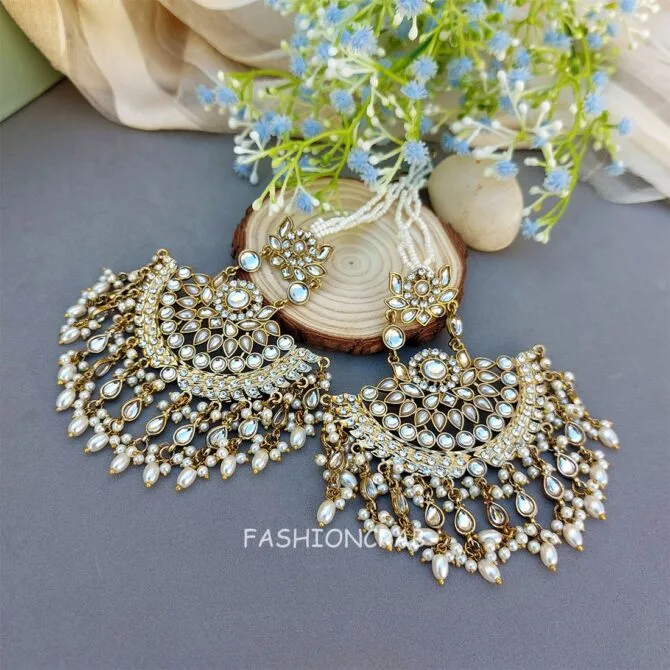 Meera Chandbali Earrings - White
