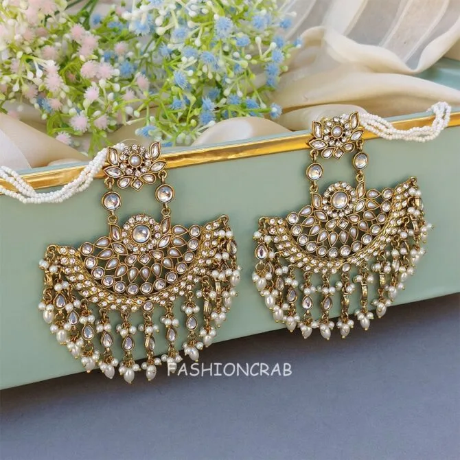 Meera Chandbali Earrings - White Meera Chandbali Earrings - White