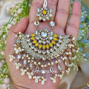 Meera Chandbali Earrings - Yellow