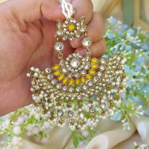 Meera Chandbali Earrings - Yellow
