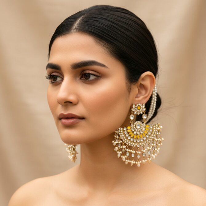 Meera Chandbali Earrings - Yellow-05 Meera Chandbali Earrings - Yellow