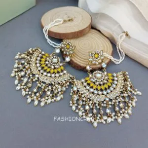 Meera Chandbali Earrings - Yellow