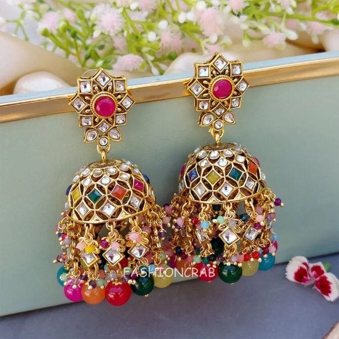Meesha Maangtikka and Earrings Set - Multicolor