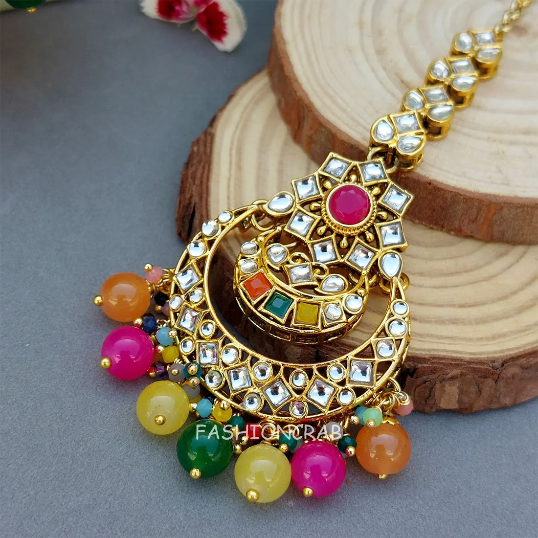 Meesha Maangtikka and Earrings Set - Multicolor