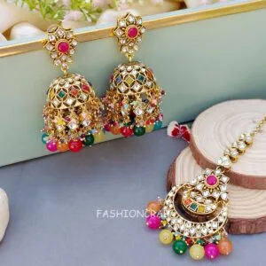 Meesha Maangtikka and Earrings Set - Multicolor