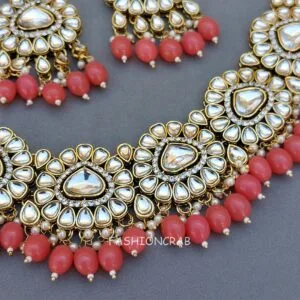 Monika Pearl Necklace and Earring Set - Peach