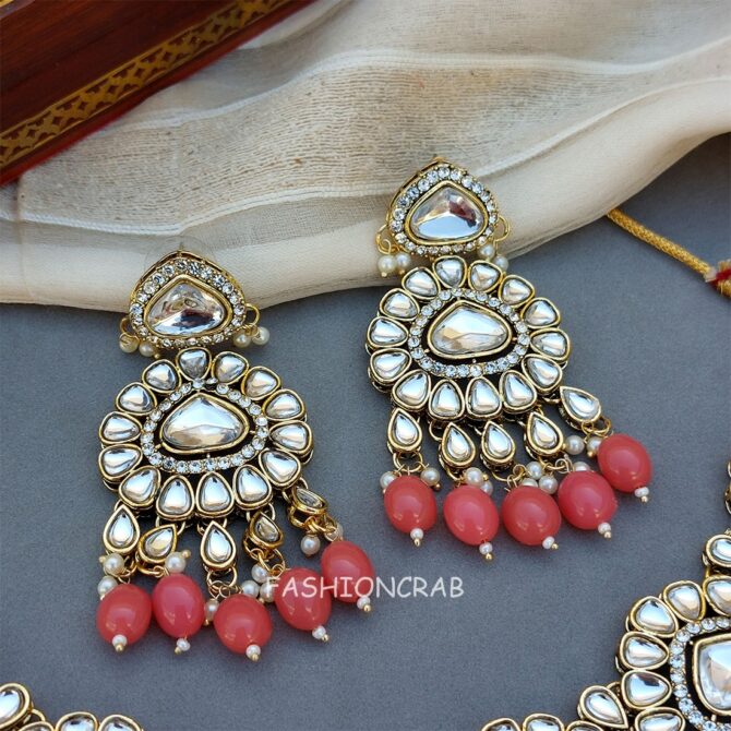 Monika Pearl Necklace and Earring Set - Peach