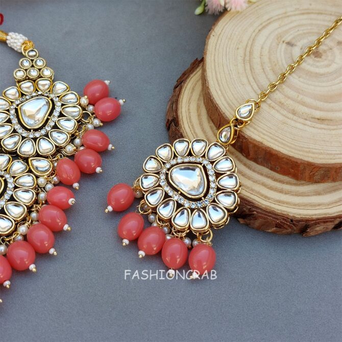 Monika Pearl Necklace and Earring Set - Peach