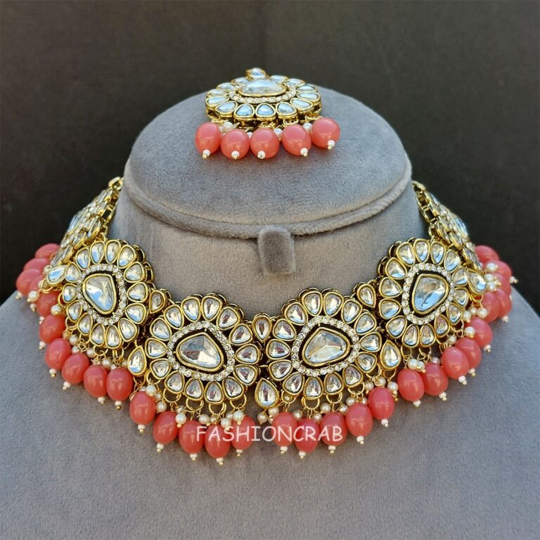 Monika Pearl Necklace and Earring Set - Peach