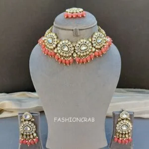 Monika Pearl Necklace and Earring Set - Peach