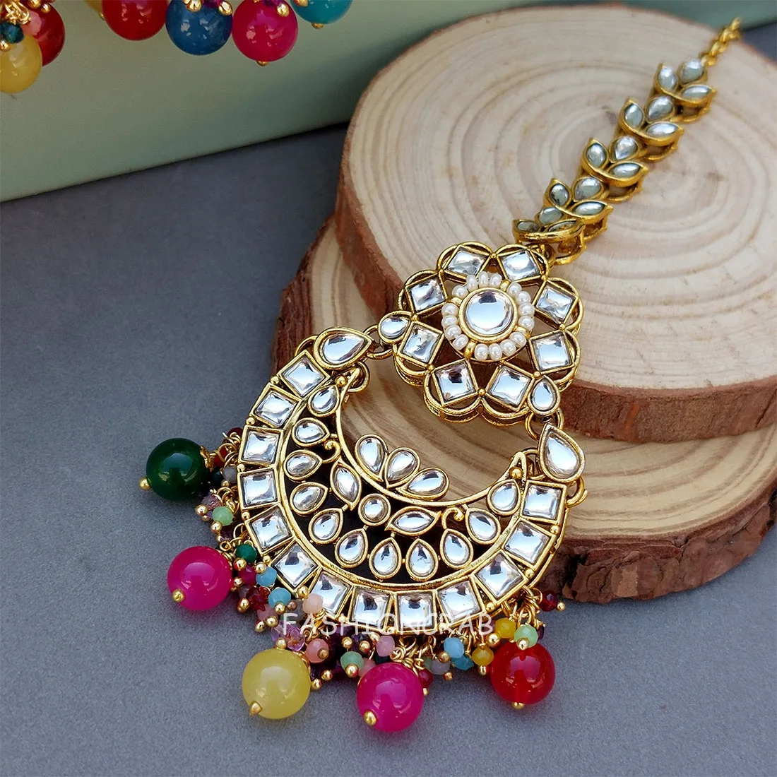 Nafisa Earrings and Maangtikka Set - Multicolor