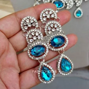 Nimisha American Diamond Necklace Set - Blue