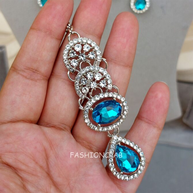 Nimisha American Diamond Necklace Set - Blue
