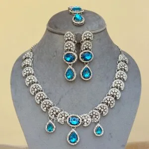 Nimisha American Diamond Necklace Set - Blue