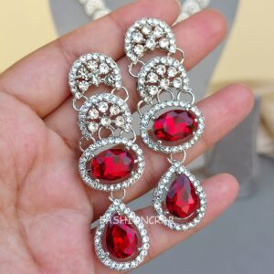 Nimisha American Diamond Necklace Set - Red