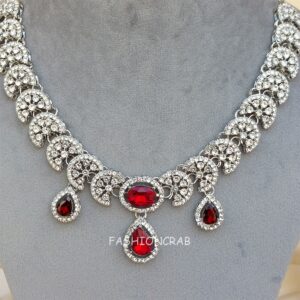 Nimisha American Diamond Necklace Set - Red