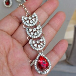 Nimisha American Diamond Necklace Set - Red