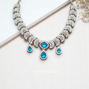 Nimisha Blue American Diamond Necklace Set