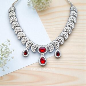 Nimisha Red American Diamond Necklace Set
