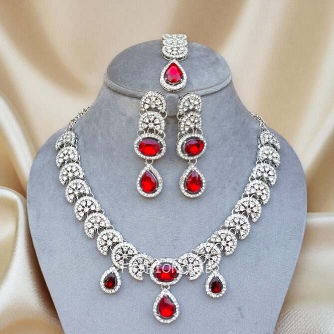 Nimisha Red American Diamond Necklace Set Nimisha Red American Diamond Necklace Set