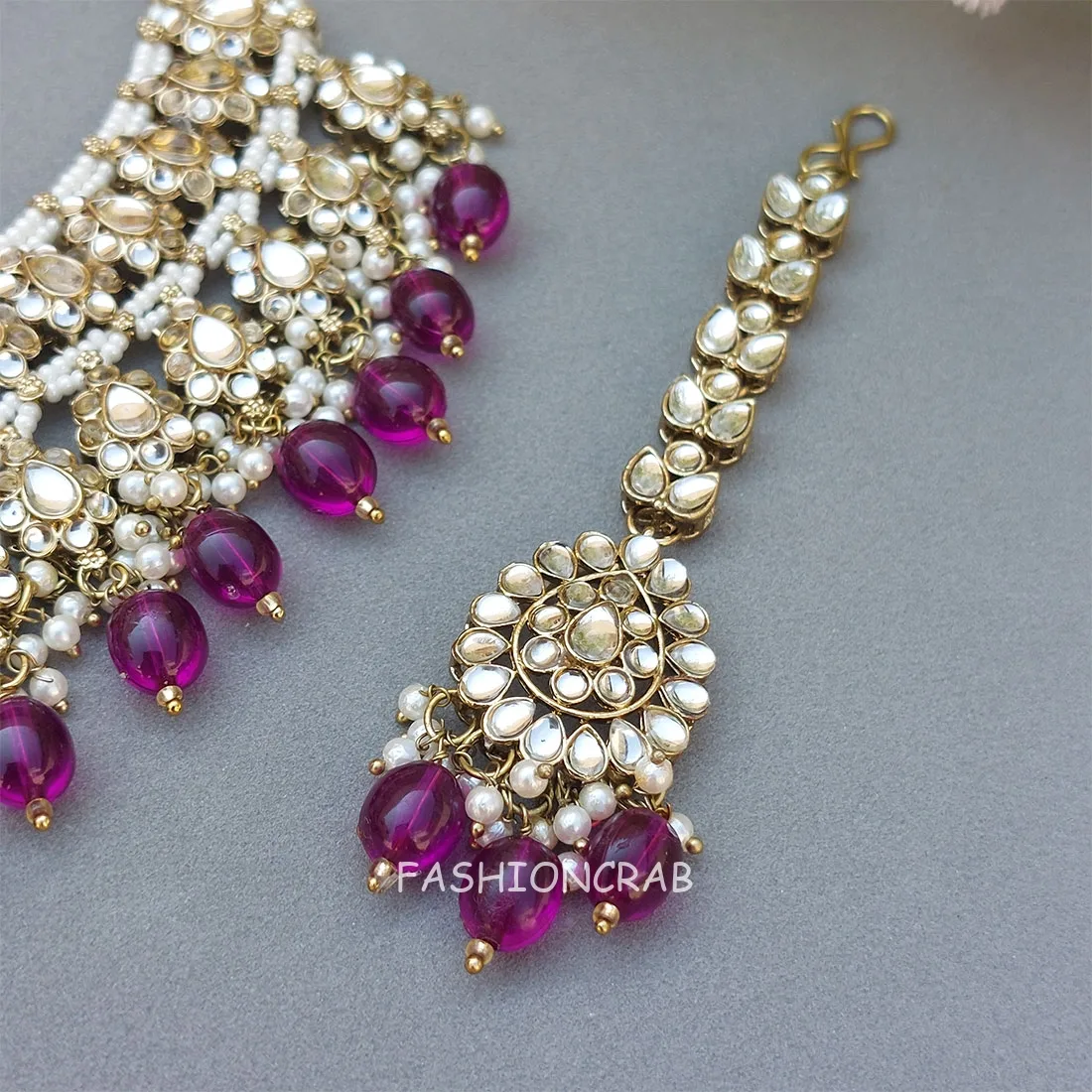 Purple Color Bridal Kundan Jewellery Set