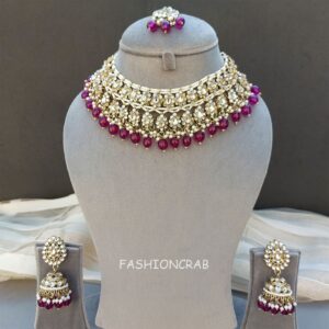 Purple Color Bridal Kundan Jewellery Set