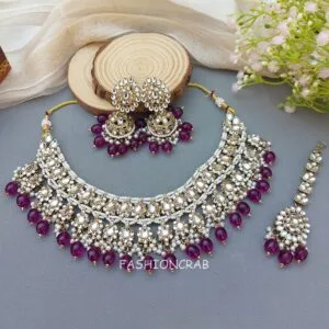 Purple Color Bridal Kundan Jewellery Set