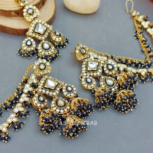 Radhika Earrings with Chain - Blue