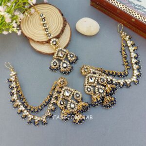 Radhika Earrings with Chain - Blue