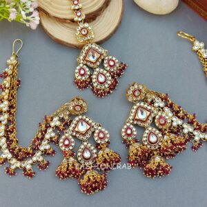 Radhika Earrings with Chain - Wine