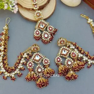 Radhika Earrings with Chain - Wine
