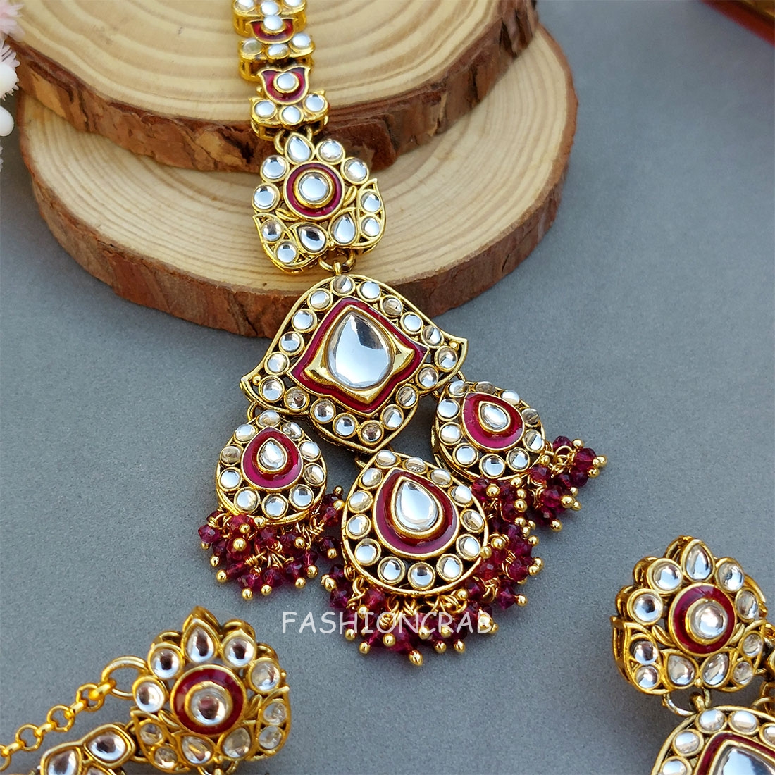 Radhika Earrings with Chain Wine