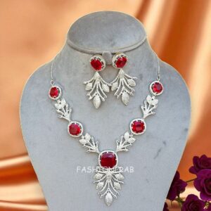 Radhika Red AD Jewellery Set