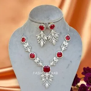 Radhika Red AD Jewellery Set