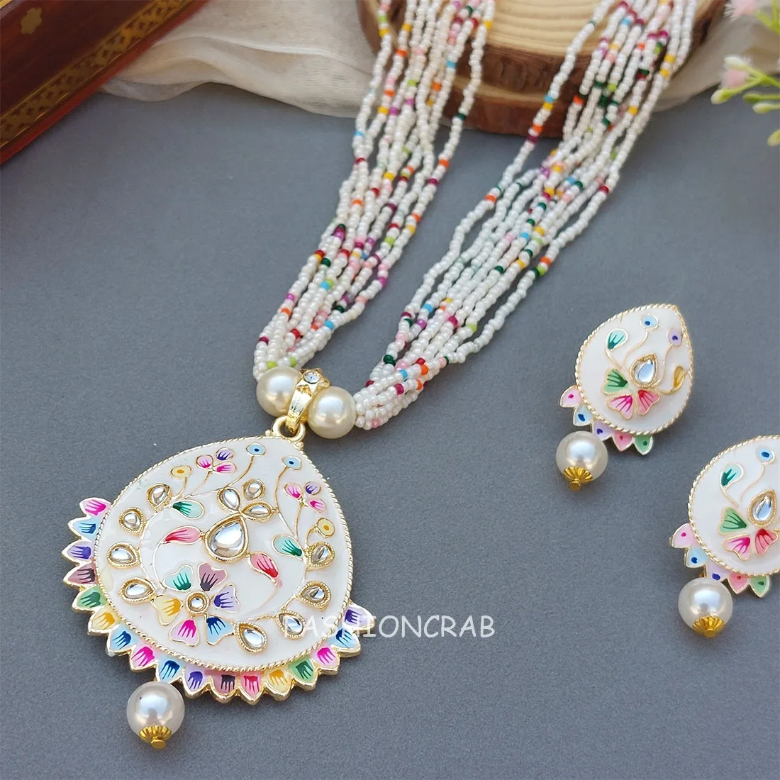 Rani Meenakari Necklace - White