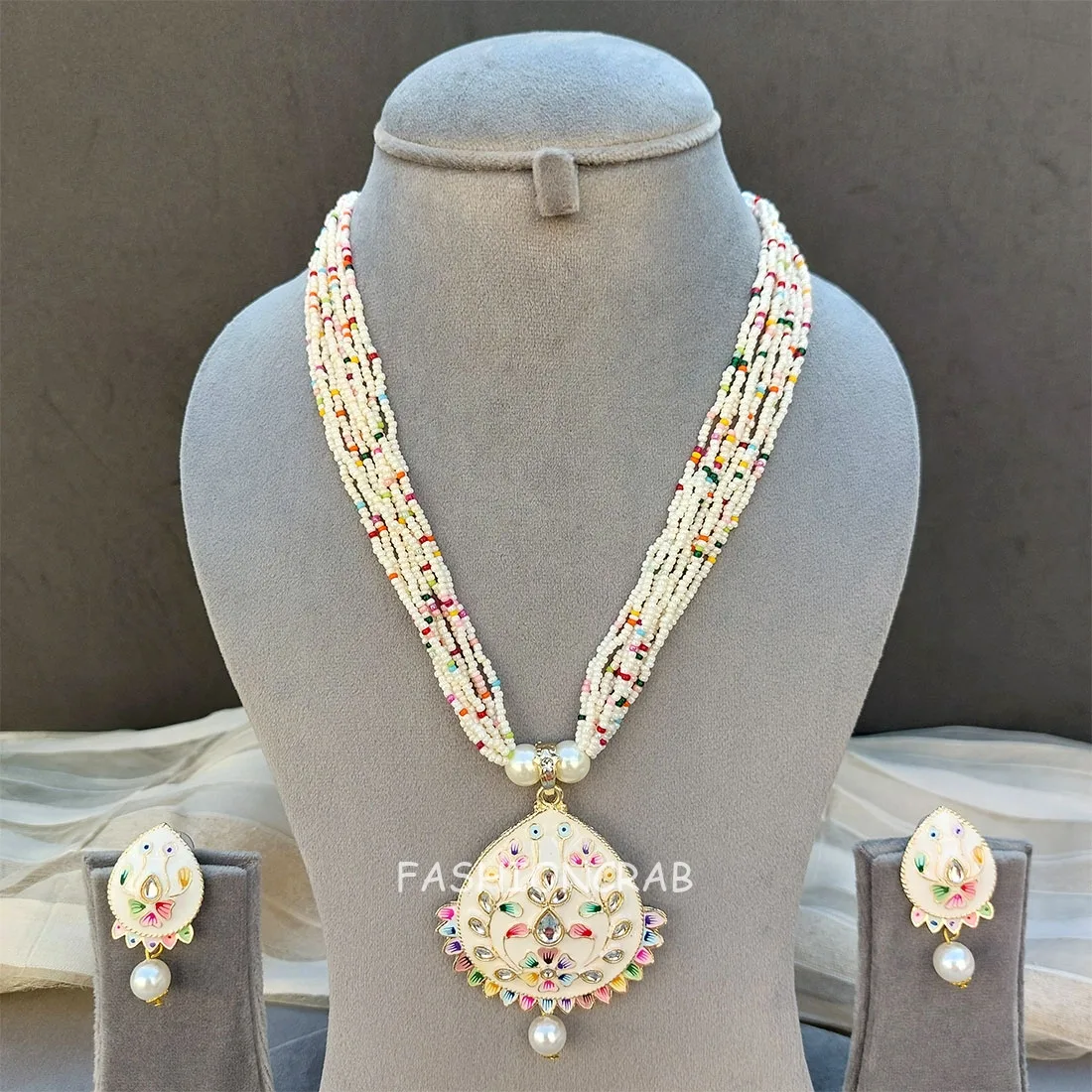 Rani Meenakari Necklace - White