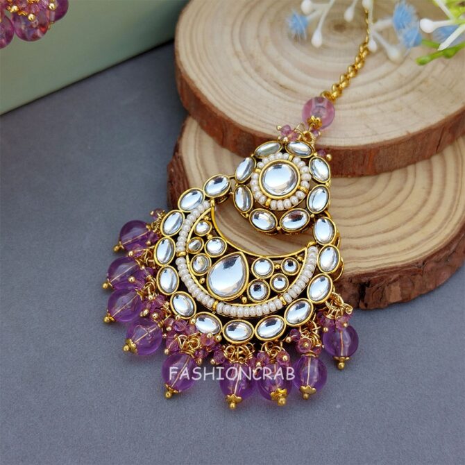 Rihanna Maangtikka with Earrings - Lavender