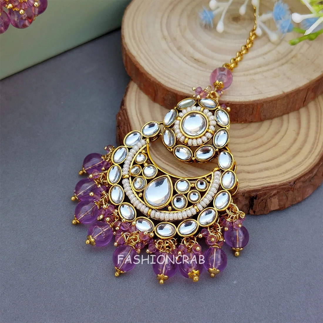 Rihanna Maangtikka with Earrings - Lavender