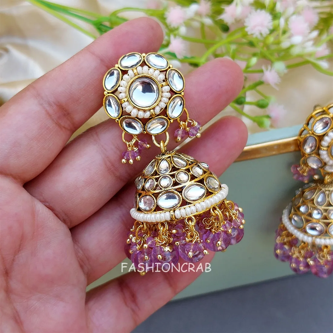 Rihanna Maangtikka with Earrings - Lavender