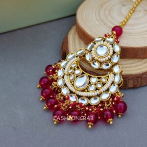 Rihanna Maangtikka with Earrings - Pink