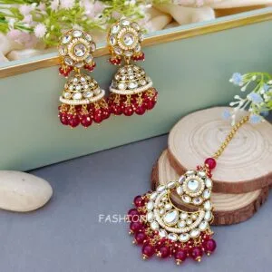 Rihanna Maangtikka with Earrings - Pink