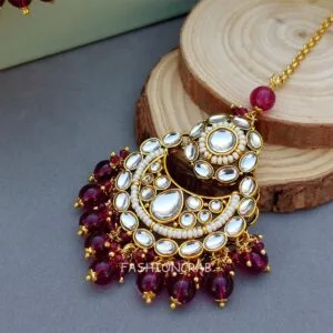 Rihanna Maangtikka with Earrings - Wine