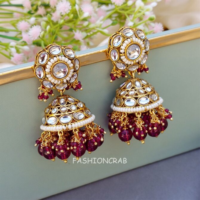 Rihanna Maangtikka with Earrings - Wine