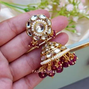 Rihanna Maangtikka with Earrings - Wine